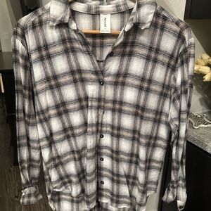 Abound Black, White, Tan Plaid Flannel
